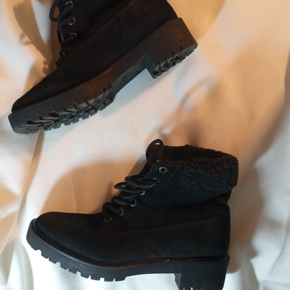 Black Suede ZARA Basic Ankle  (with Faux Fur) Women's Boots Size 36